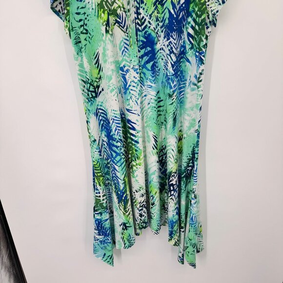 Chicos 3 Womens  Blue Tropical  Short Sleeve Asymmetrical Midi Dress Size XL - Picture 12 of 14